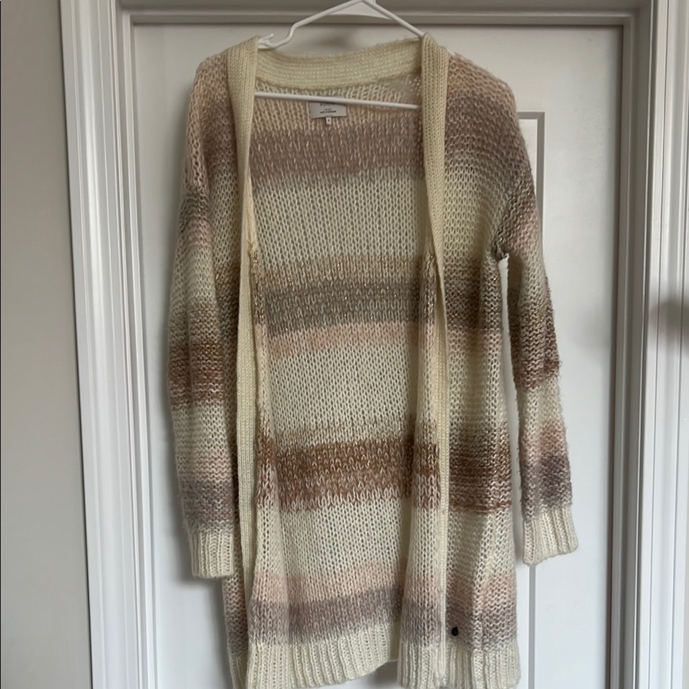 Women's Cream and Brown Striped Sweater